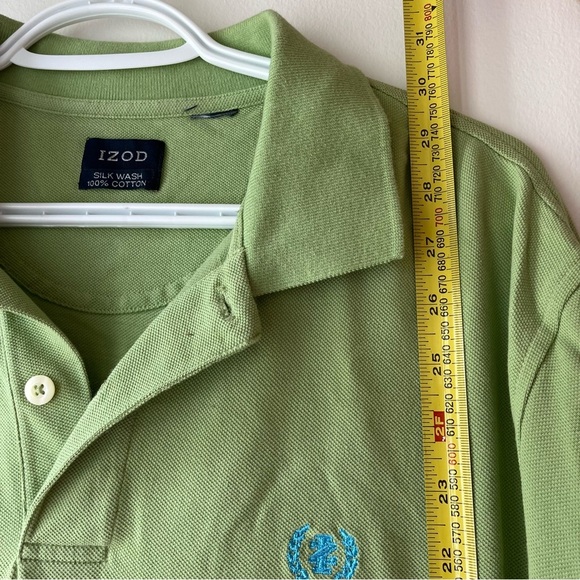 IZOD Green Polo Shirt Men’s Large | 100% Cotton Silk Wash Soft Knit Preppy Work - Picture 6 of 9